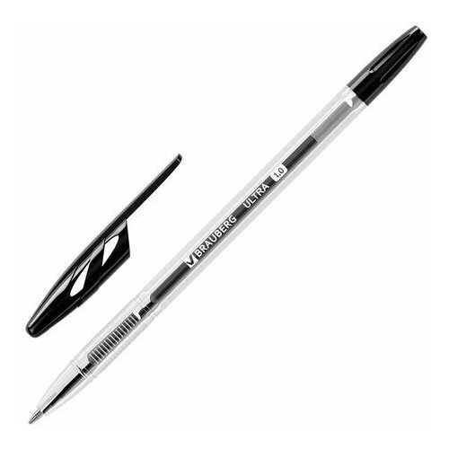Ручка шариковая BRAUBERG ULTRA, черная, узел 1 мм, чернила германия, наконечник швейцария, 143559 шариковая ручка со средним наконечником для школы офиса бизнеса