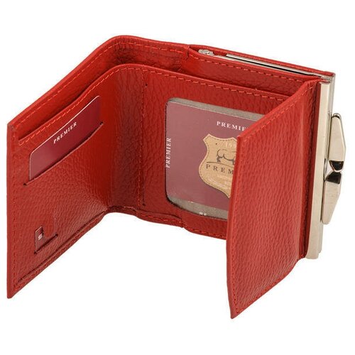 фото Кошелек женский из натуральной кожи, маленький бумажник для денег, портмоне на каждый день красный cro-r-2-326 premier+urb