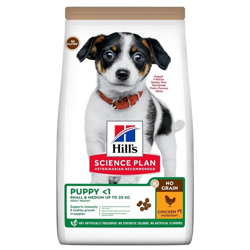 Сухой корм Hill's Science Plan Puppy Small & Medium No Grain беззерновой для щенков мелких и средних пород с курицей и картофелем 12кг hills science plan kitten chiken сухой корм для котят для здорового роста и развития с курицей 3 кг