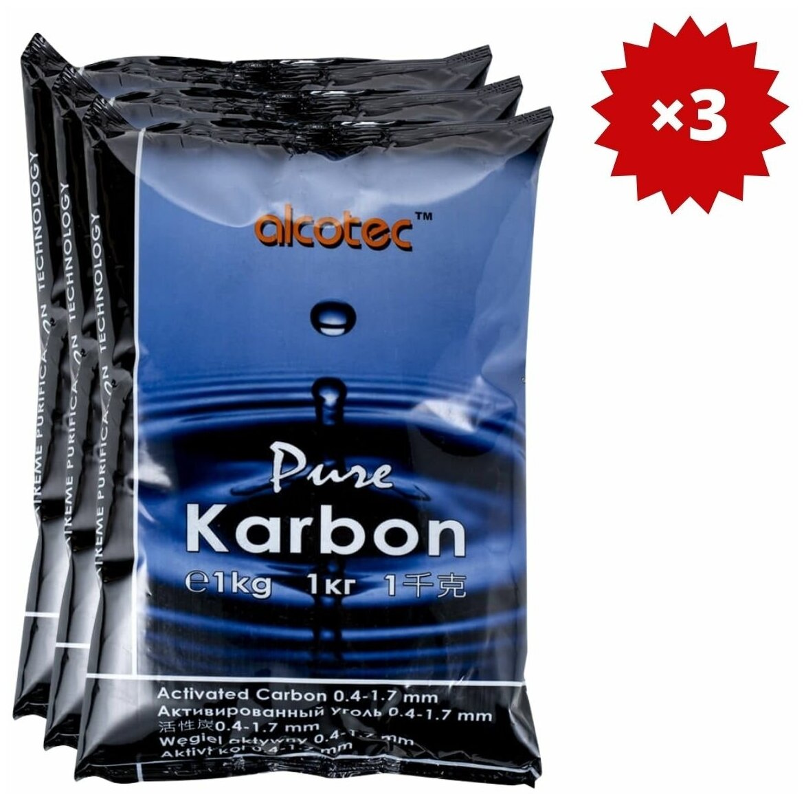 Уголь активированный Alcotec Pure Karbon, 1 кг, 3 шт