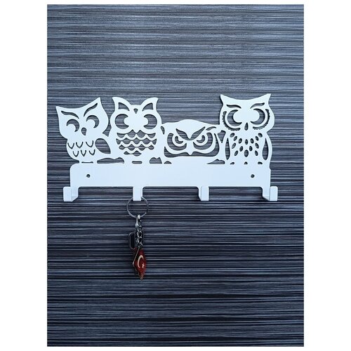 Вешалка-Ключница на стену металлическая совы (4 шт) белые, Вешалка для одежды, крючки настенные, вешалка настенная в прихожей