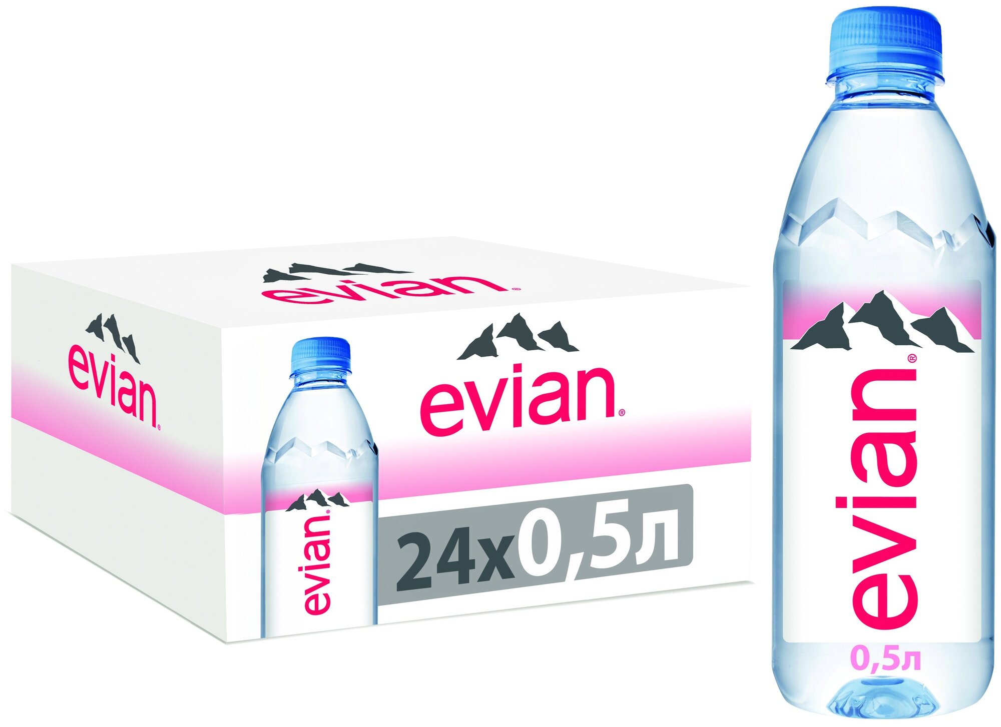 Вода минеральная природная столовая питьевая Evian негазированная, ПЭТ, 24 шт. по 0.5 л