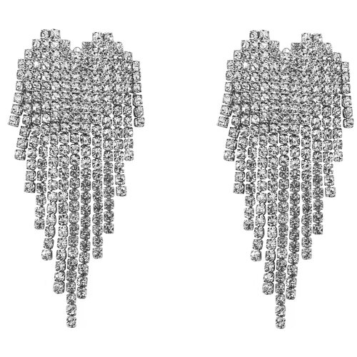 Серьги цепочки Kalinka modern story, кристалл, серебряный изогнутые серьги монеты kalinka