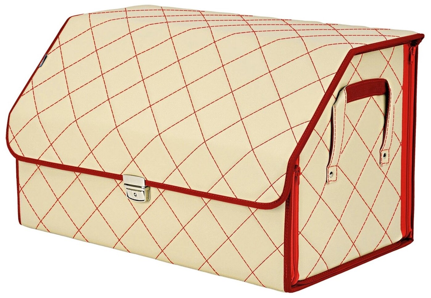 Органайзер-саквояж в багажник "Союз Премиум" (размер XL). Цвет: светло-бежевый с красной прострочкой Ромб.