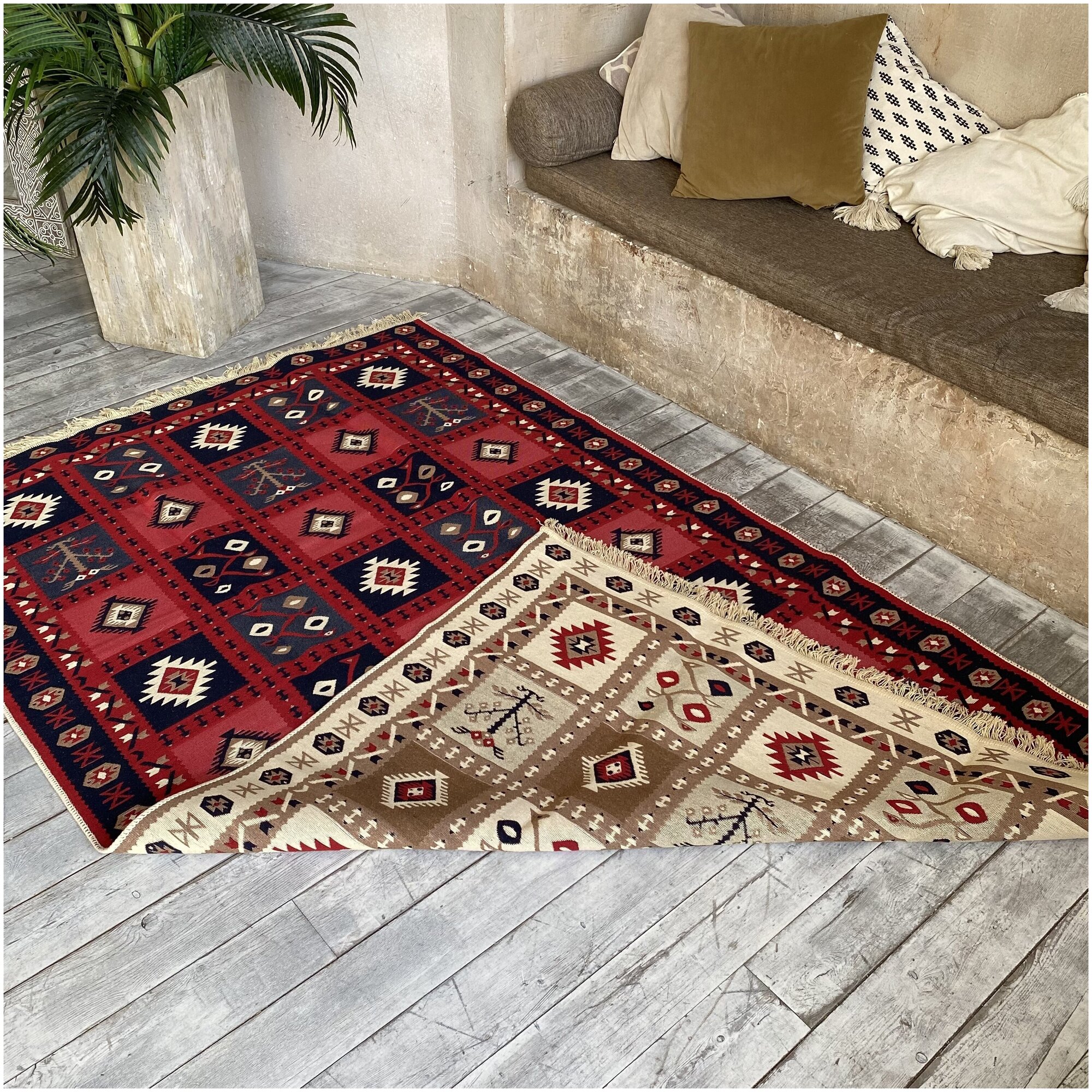 Ковер турецкий, килим, двусторонний Raty Red, 160x250 см - фотография № 2