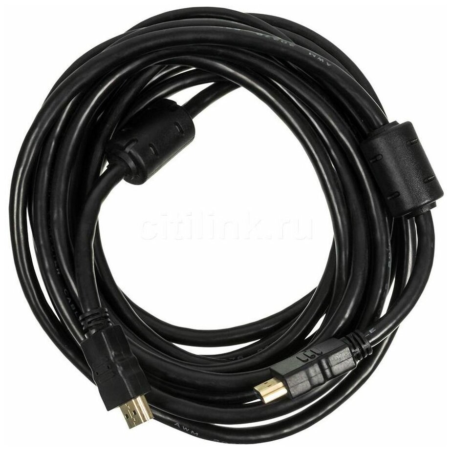 Кабель-соединительный аудио-видео NINGBO HDMI-5M-MG, HDMI (m) - HDMI (m) , ver 1.4, 5м, GOLD ф/фильтр, черный, блистер [hdmi-5m-mg(ver1.4)bl] - фото №1