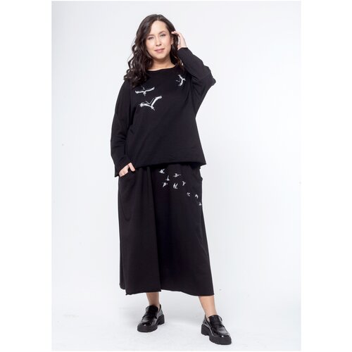 фото Костюм с юбкой трикотажный черный, oversize россия