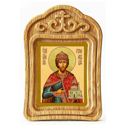 Благоверный князь Роман Рязанский, икона в резной деревянной рамке