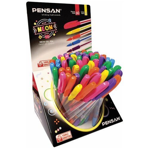 Ручка гелевая PENSAN "Neon Gel", неон ассорти, узел 1 мм, линия письма 0,5 мм, дисплей, 2290/S