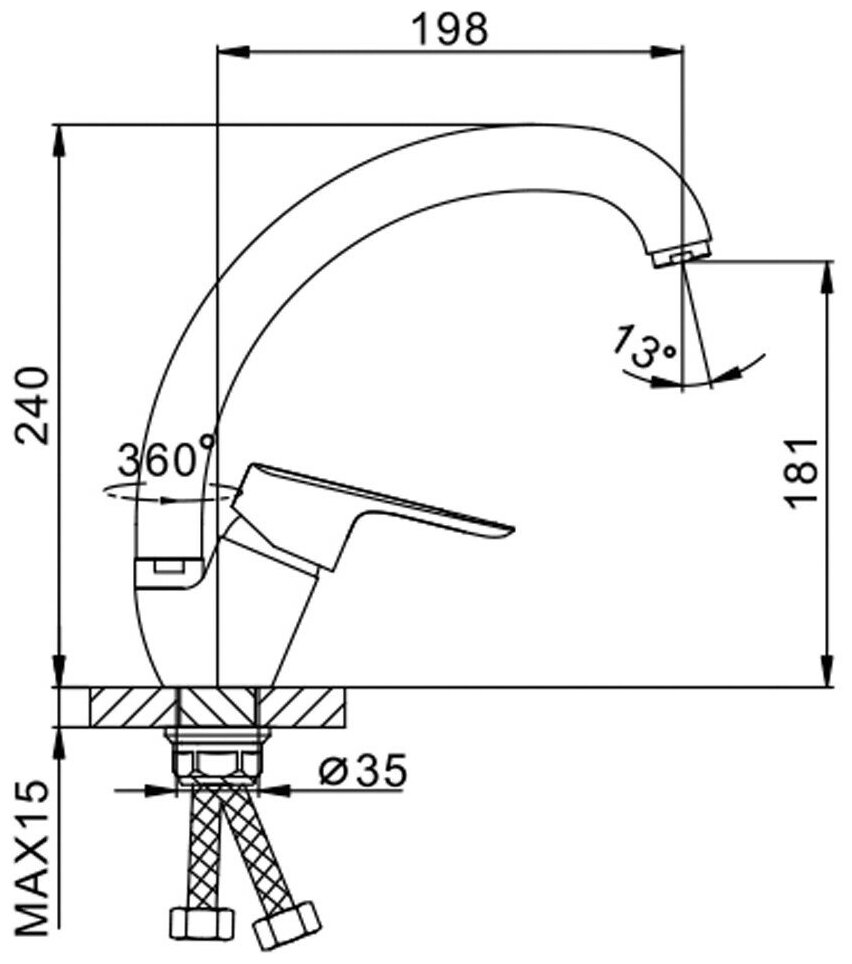 Смеситель для кухни 40к F41703-B FRAP б/отв. боковая п/гайку - фотография № 2