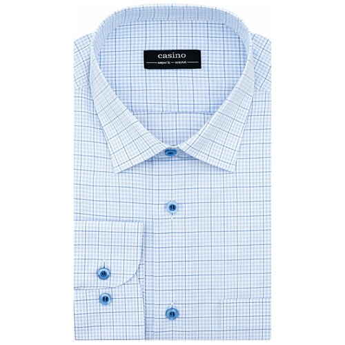 фото Рубашка мужская длинный рукав casino c215/151/7852, прямой силуэт / сlassic fit, цвет голубой, рост 174-184, размер ворота 42