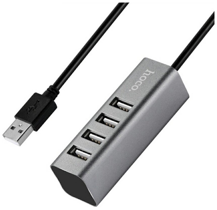 Переходник USB- хаб HOCO HB1 4 порта серебристый