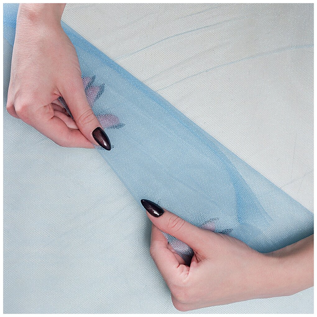 Ткань фатин перламутровый средний голубой без рисунка (2504)