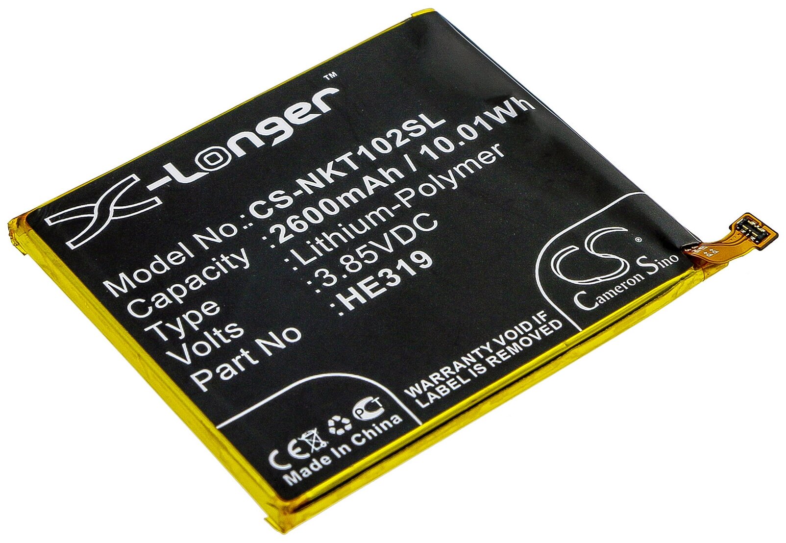 Аккумулятор CS-NKT102SL HE319 HE330 для Nokia 3 TA-1020 TA-1028 TA-1032 385V 2600mAh 1001W 1580₽