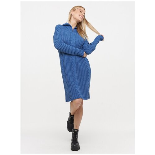 фото Платье-свитер be you, в спортивном стиле, полуприлегающее, макси, вязаное, размер 42-44, синий