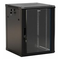 Шкаф Hyperline коммутационный (TWB-0645-GP-RAL9004) настенный 6U 600x450мм пер. дв. стекл 60кг черный IP20 сталь