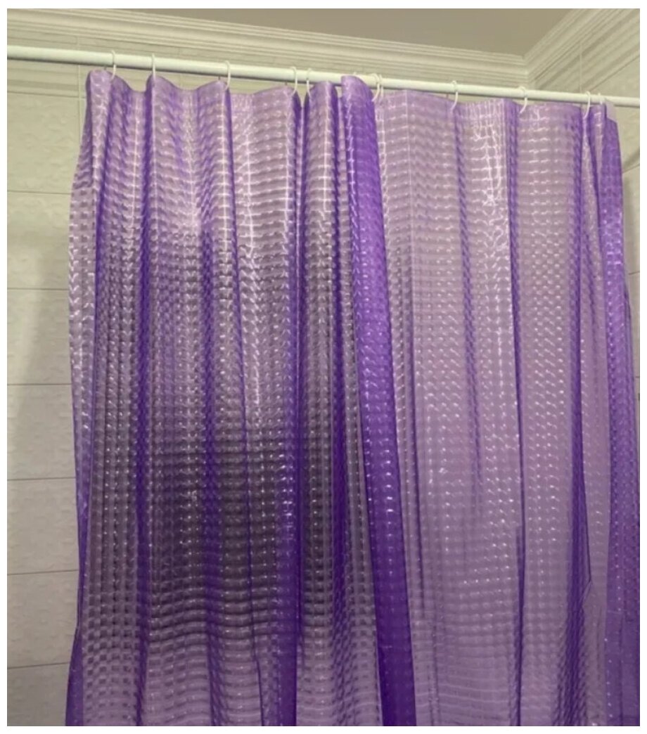 Штора для ванной комнаты/ Занавеска в ванную/ штора для душа с кольцами FASHUN A8751  180х200 см фиолетовая 3D