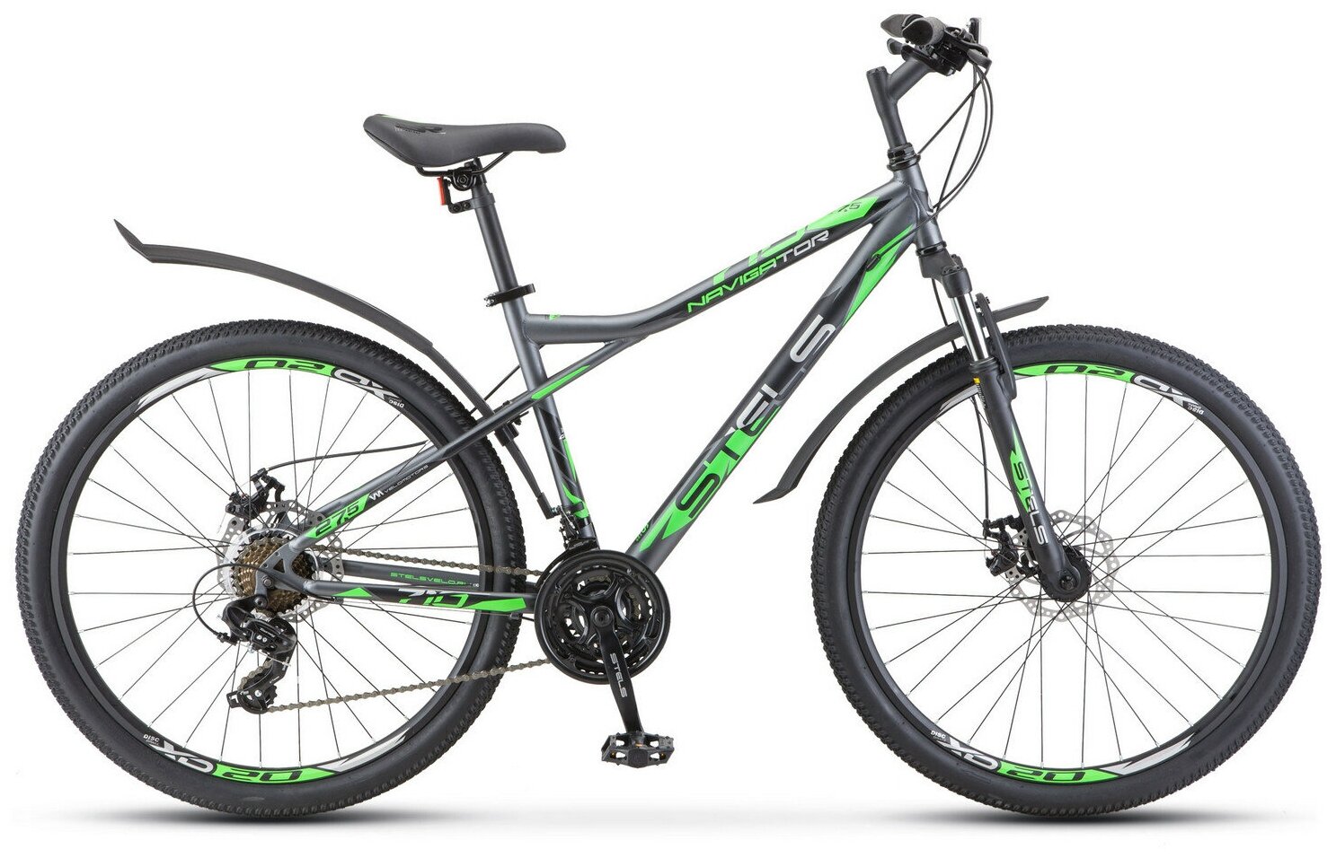 Горный (MTB) велосипед Stels Navigator 710 MD 27.5 V020 (2020) 18 антрацитовый/зелёный/чёрный (требует финальной сборки)