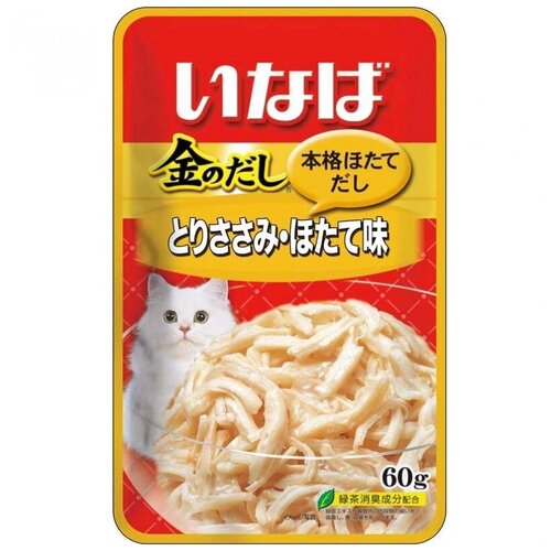 фото Корм inaba 60гр для кошек куриное филе со вкусом морского гребешка (пауч)