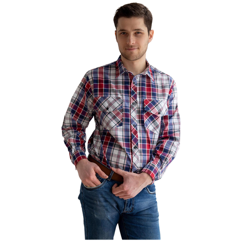 Мужская рубашка в клетку Премиум Красный размер 54 Шотландка Лика Дресс с застежкой на пуговицах отложным воротником и двумя нагрудными карманами