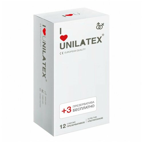 Ультратонкие презервативы Unilatex Ultra Thin - 12 шт. + 3 шт. в подарок (73809)