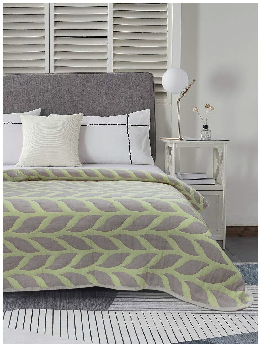 фото Двухстороннее жаккардовое покрывало BJ-046 Elintale (серый-зеленый), 240x260