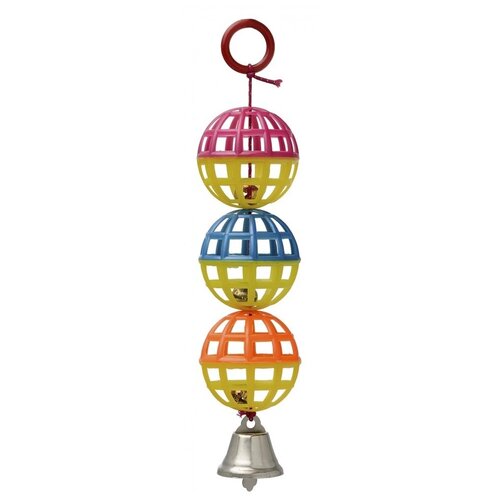 игрушка для птиц три шарика triol 40×150 мм Игрушка Три Шарика с Колокольчиком пластмассовая для птиц
