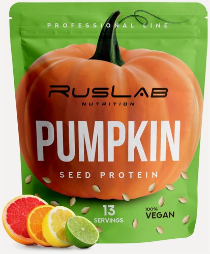 Изображение товара PUMPKIN SEED PROTEIN-протеин тыквенный, растительный протеин, веганский протеин, без ГМО (416 гр), вкус цитрусовый микс