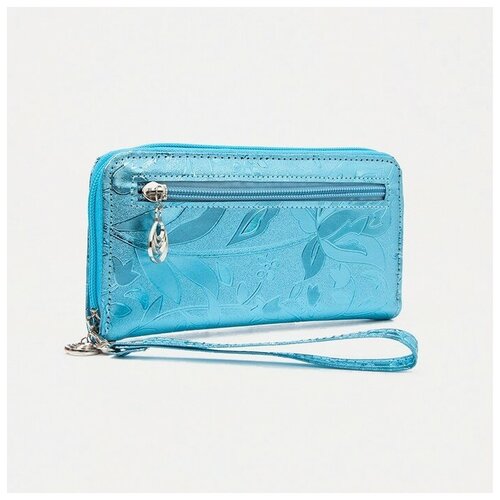 фото Кошелёк молнии, с ручкой, цвет голубой gorodok