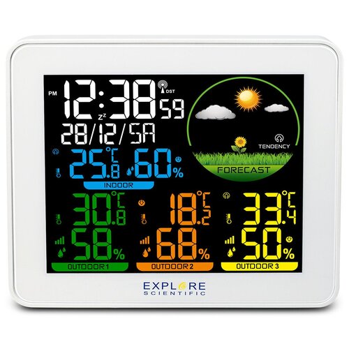 Метеостанция Explore Scientific с цветным экраном и тремя датчиками белая 1163100₽