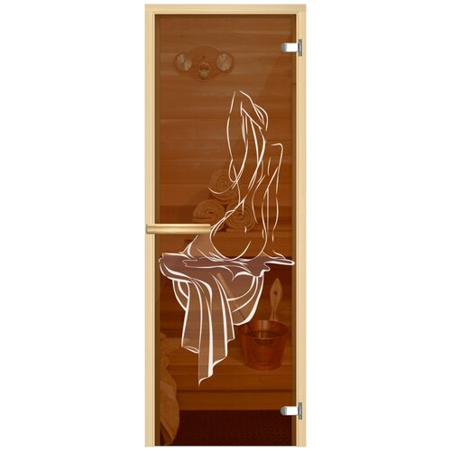 Дверь для сауны АКМА Арт-серия GlassJet девушка 7х19 (8 мм, коробка осина)