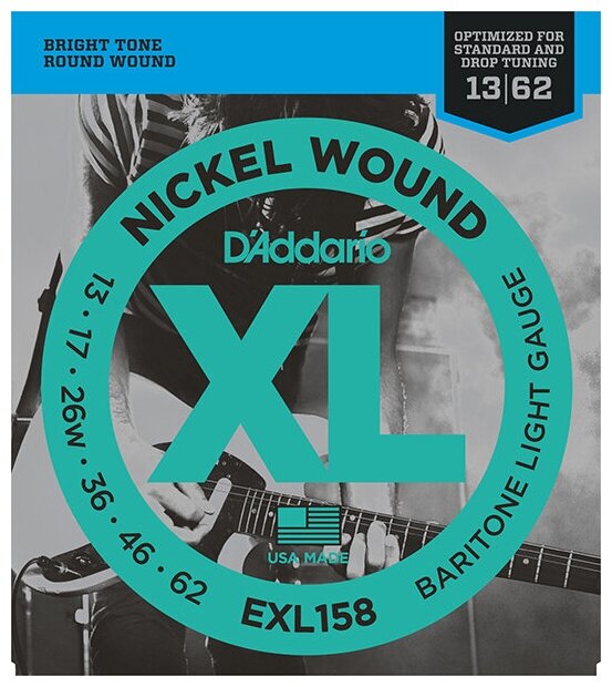 EXL158 XL NICKEL WOUND Струны для электрогитары Baritone-Light 13-62 D`Addario