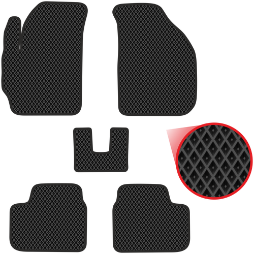 Автомобильные коврики EVA для Daewoo Matiz (1998-2015), чёрные с чёрным кантом, ячейка - ромб