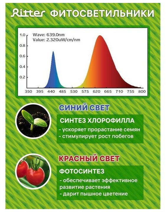 Светильник Ritter для роста растений Т5 10Вт провод с вилкой 2м на штативе 572мм 56302 0 - фотография № 11