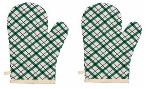Набор прихваток-рукавичек "Мари Санна" стеганные из рогожки, Клетка зеленая; Размеры: 20х20 Набор из 2 штук