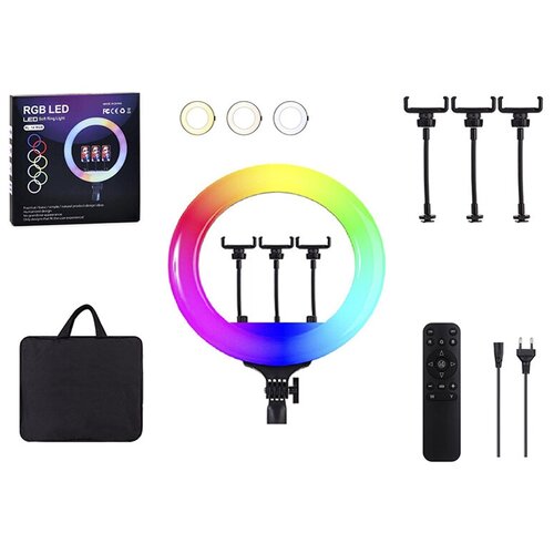 Кольцевая лампа 36 см RL-14RGB со штативом и пультом в комплекте селфи лампа разноцветная для съемок видео 578100₽