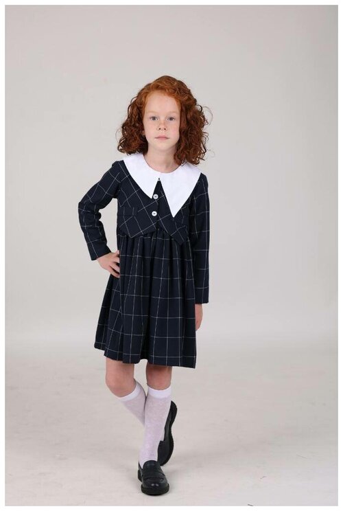 Школьное платье, размер 12 лет, белый, мультиколор