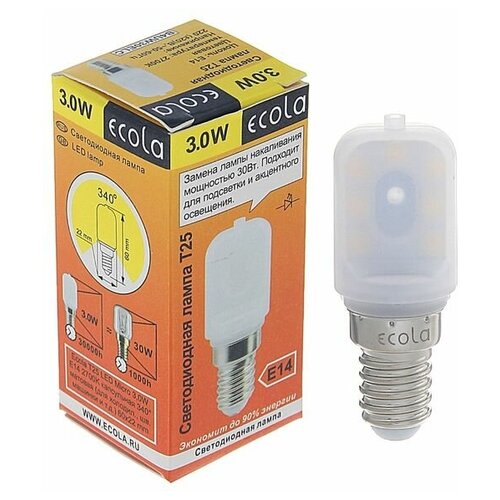 Лампа светодиодная ТероПром 1340557 Ecola, T25, 3 Вт, 2700 К, 340°, для холодильников и швейных машин