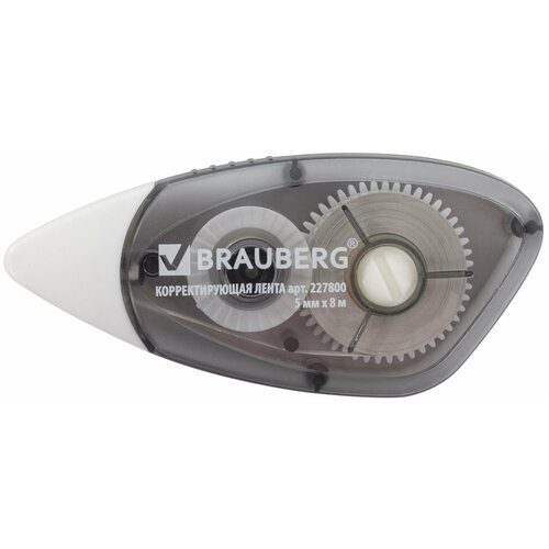 BRAUBERG Корректирующая лента brauberg black&white 5 мм х 8 м, корпус черный тонированный, механизм перемотки, 227800, 12 шт.