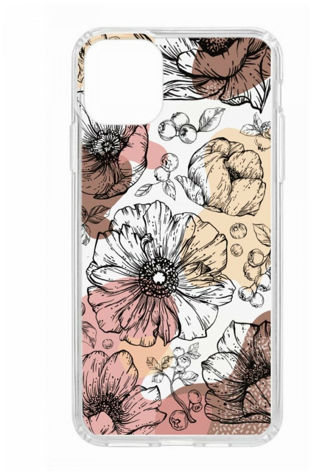 Чехол для iPhone 11 Pro Max Kruche Print Ягоды и Цветы,противоударная пластиковая накладка с рисунком,силиконовый бампер с принтом и защитой камеры