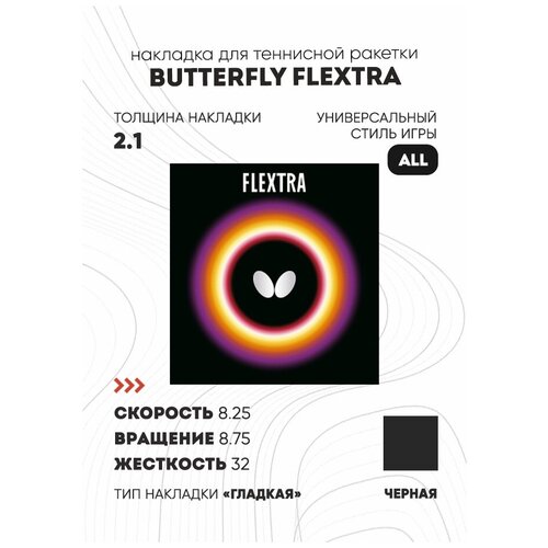 Накладка Butterfly Flextra (гладкая) цвет черный, толщина 2.1