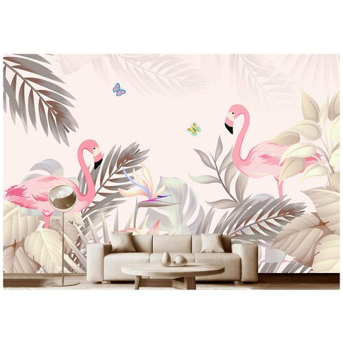 Фотообои на стену детские Модный Дом Розовые фламинго в тропиках 400x260 см (ШxВ)