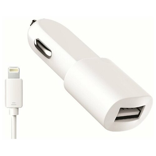 OLMIO Автомобильное зарядное устройство USB + кабель 8pin, 2.1A (white) автомобильное зарядное устройство hama h 183297 8 pin lightning 3 а белый