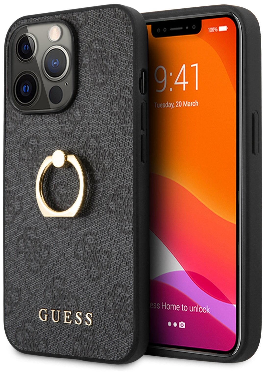 Guess для iPhone 13 Pro чехол PU 4G + Ring Hard Grey