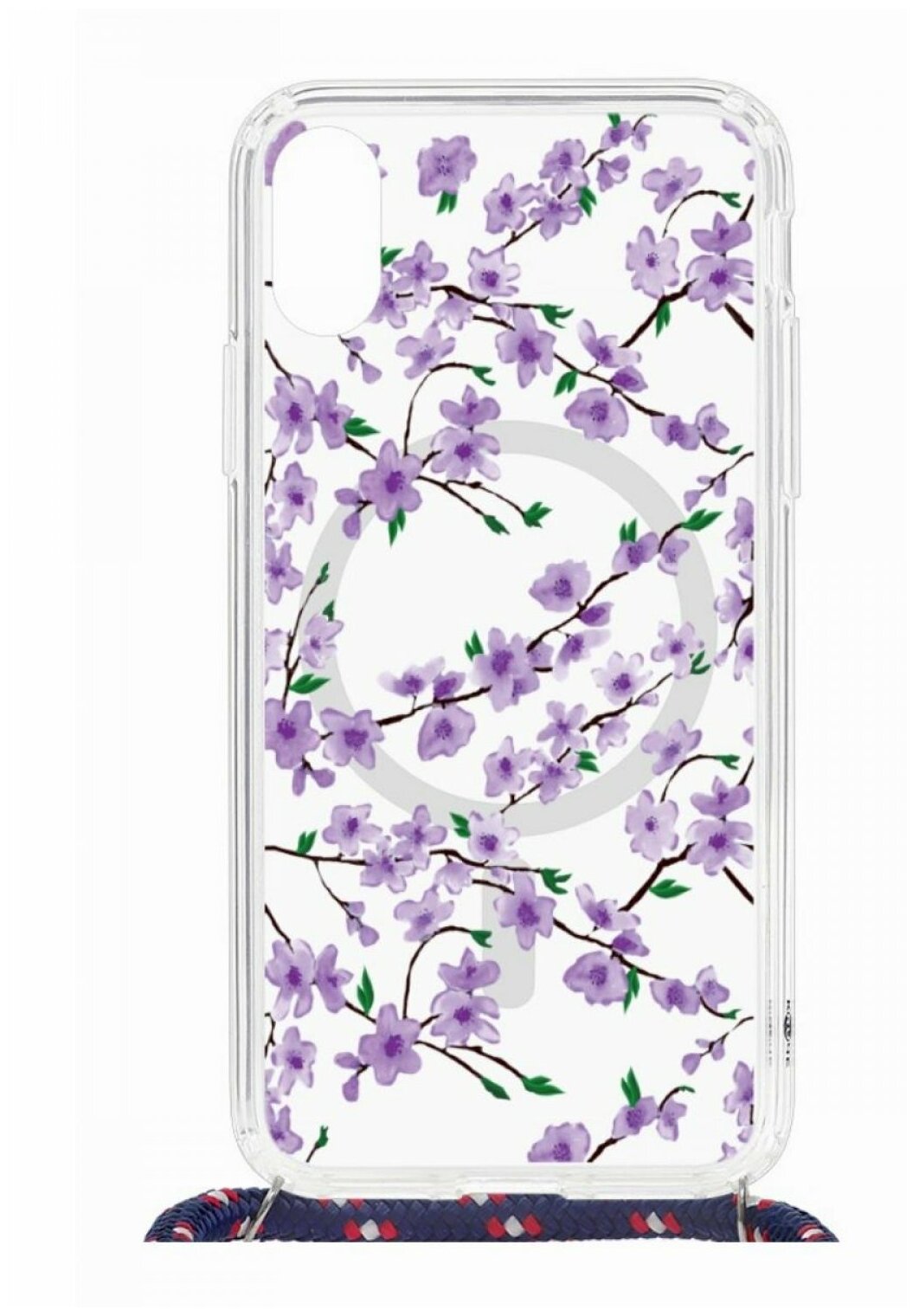 Чехол для iPhone X/XS Kruche Print MagSafe Magrope Сакура,противоударная пластиковая накладка с рисунком,силиконовый бампер со шнурком,с принтом