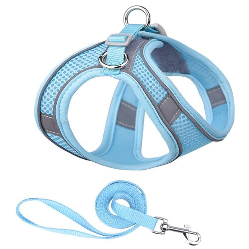 Шлейка для собак и кошек с поводком, XS, мокрые носики, розово-голубая.