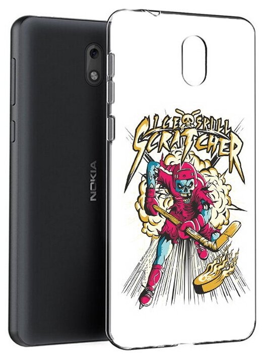 Чехол задняя-панель-накладка-бампер MyPads нарисованный скелет хоккеист для Nokia 2.1 противоударный