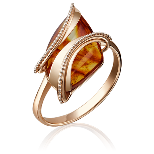 PLATINA jewelry Кольцо из красного золота с янтарем 01-5135-00-271-1110-46, размер 16
