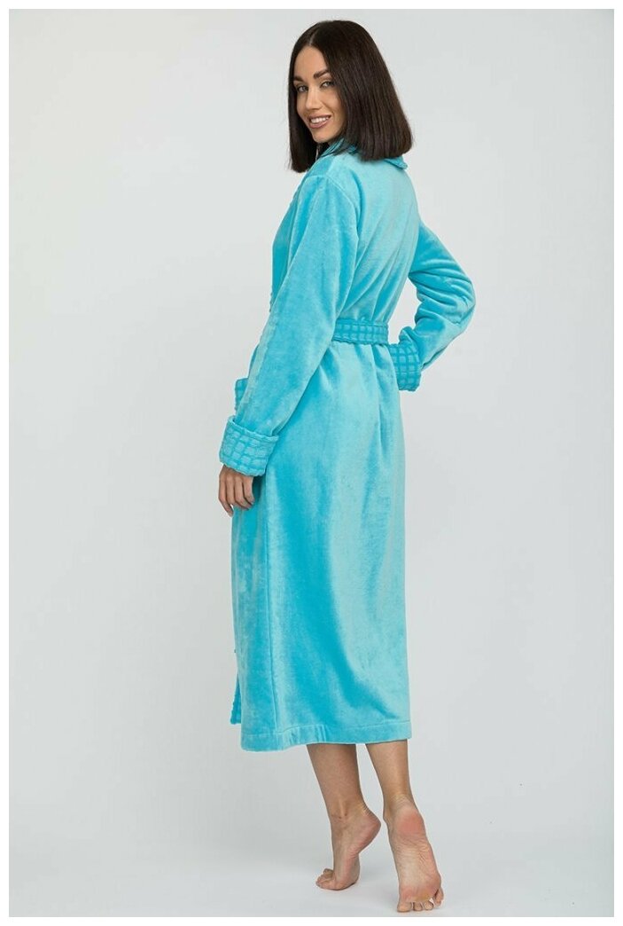 Махровый халат с шалькой Ultra Doux (PM France 742) размер XL (50-52), бирюзовый - фотография № 3
