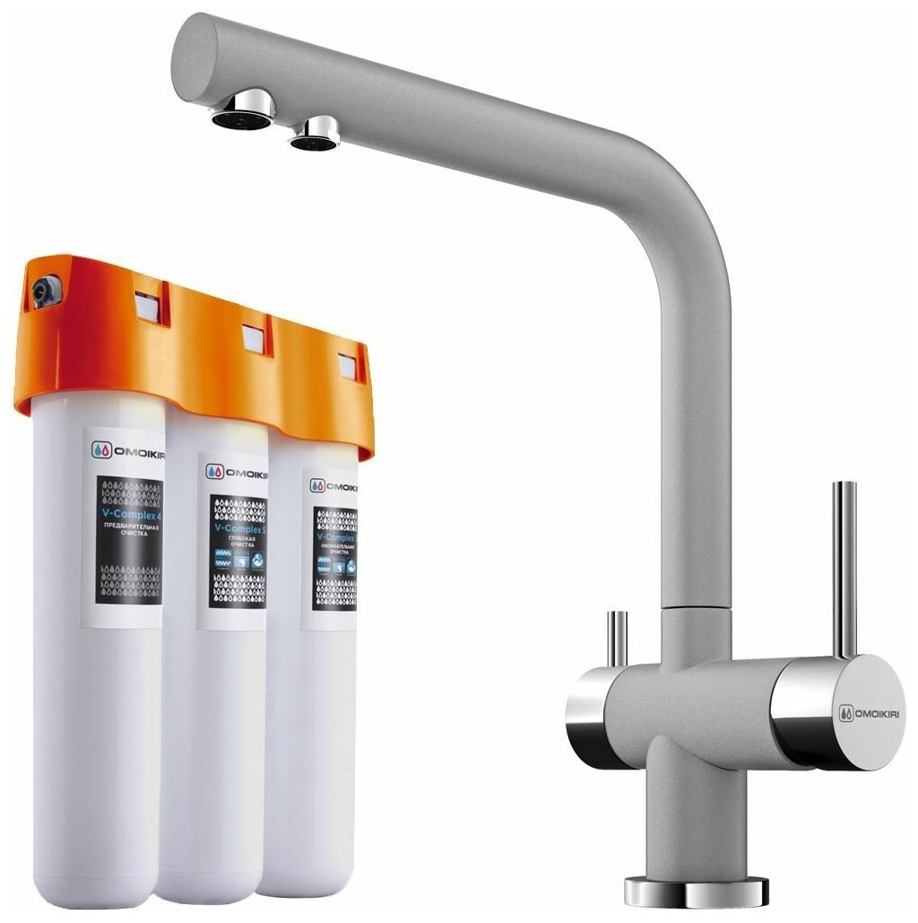 Комплект Omoikiri смеситель Nagano-GR + водоочиститель PURE DROP LITE